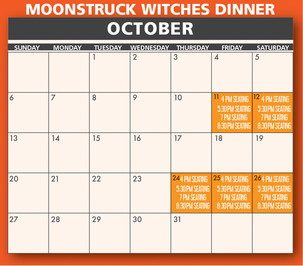 moonstruck witches dinner 2019 calendar moonstruck witches dinner 2019
